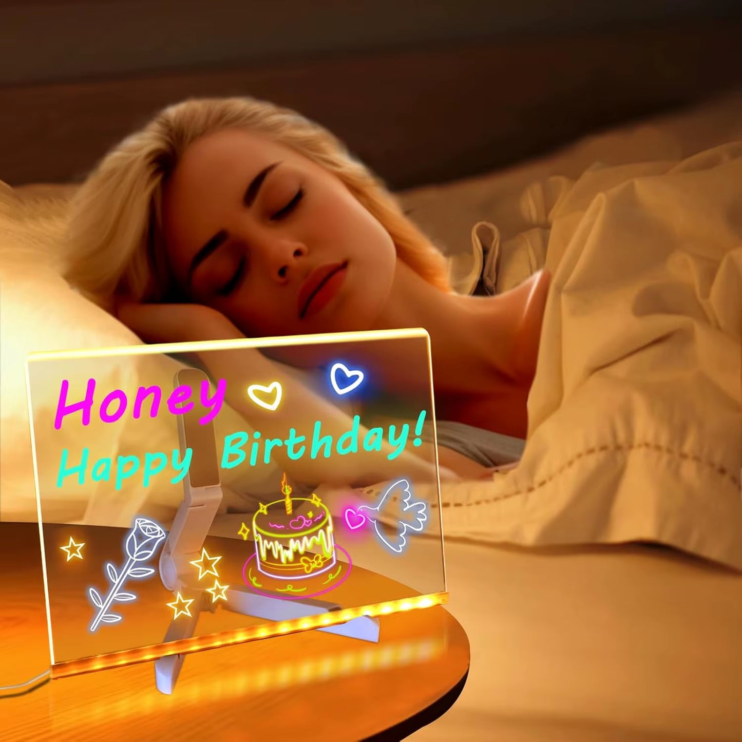 LED Note Board with Night Light Colorful 7 Pens DIY Acrylic Message Board Children‘S Drawing Board for Kids Birthday Gift
