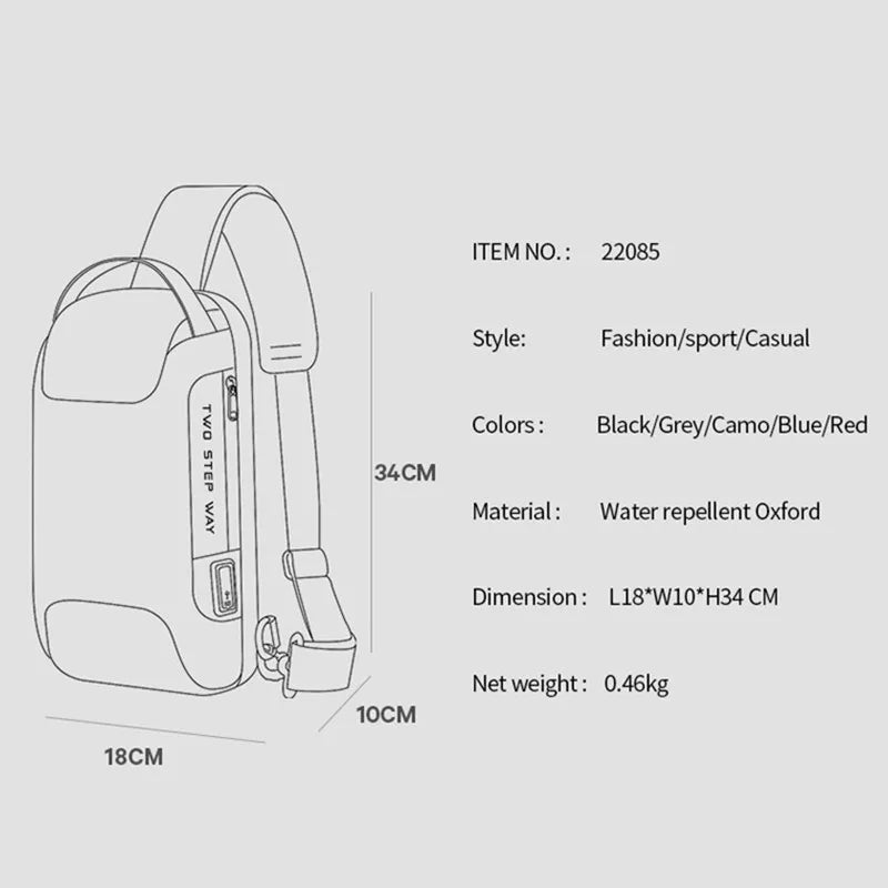 Hot Chest Bag New Anti-Thief Men Crossbody Bag Waterproof Shoulder Bags USB Charging Short Trip for Male Travel Pack